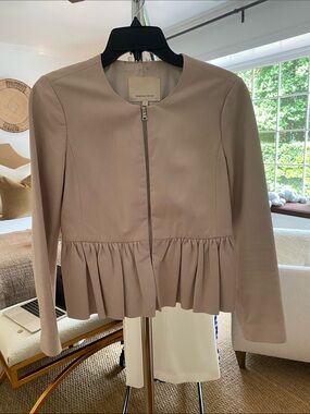 Rebecca Taylor Neutral Pale Pink/Taupe Peplum Zip Jacket 2